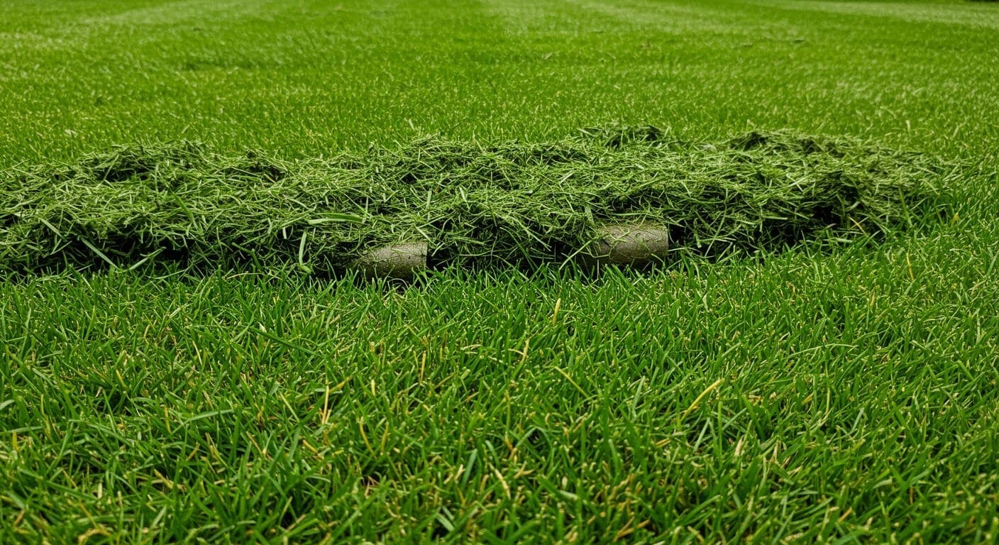 Çim biçme sonrası çim yüzeyinde kalan ince kırpıntılar — grasscycling uygulaması Ankara bahçesinde