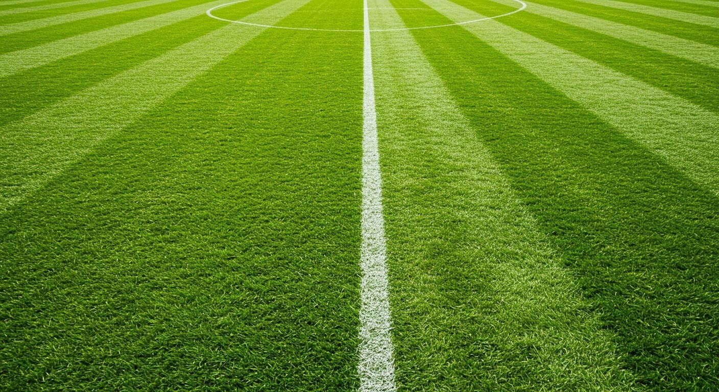 Profesyonel futbol sahası çim bakımı — aerasyon ve biçme çalışması